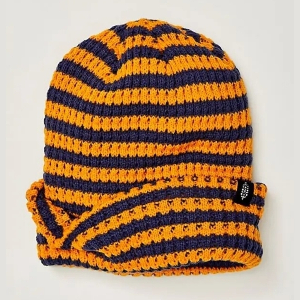 New! Free People Stripe It Up Cool Down Beanie in Varsity Orange